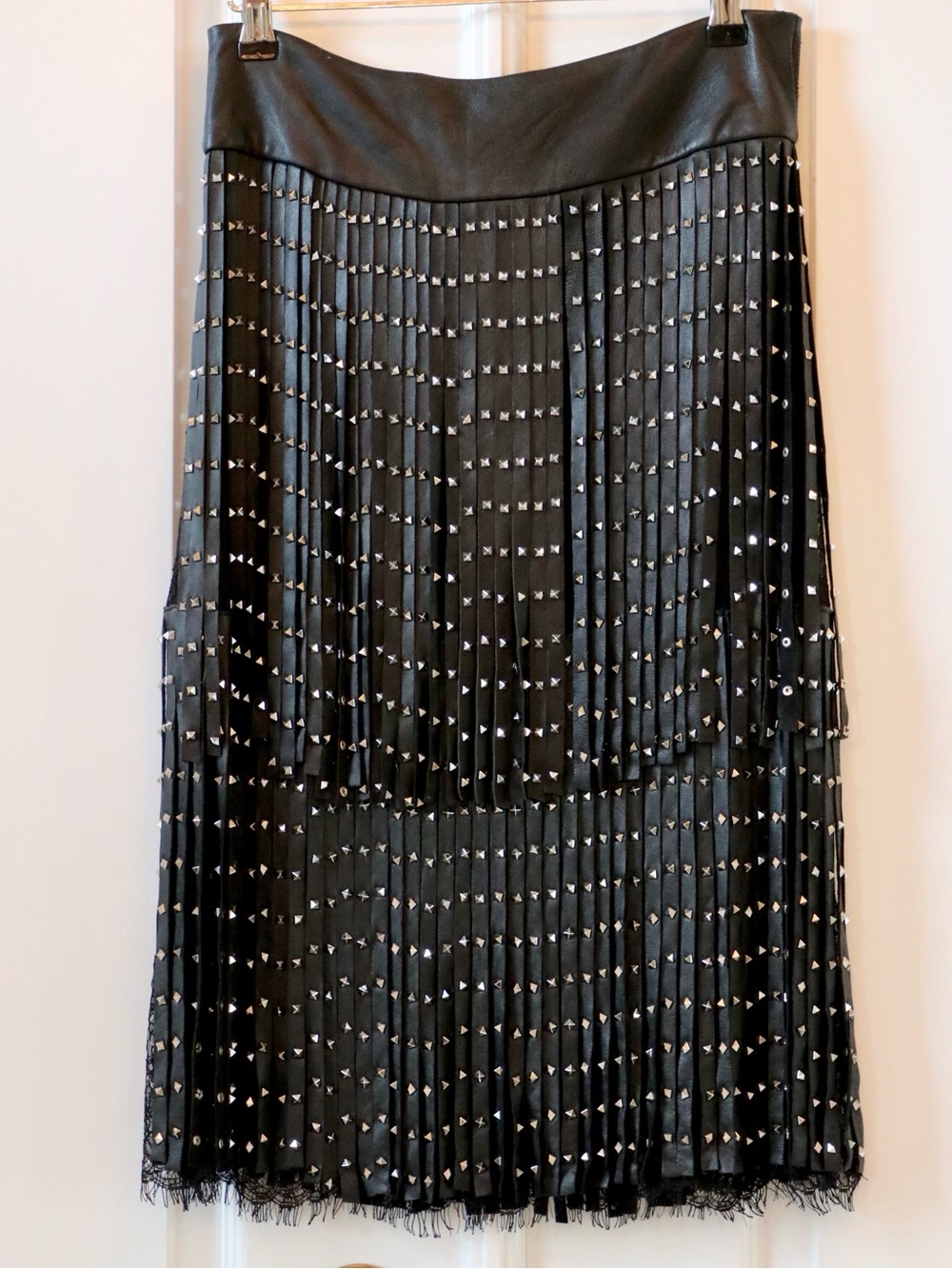 ALICE + OLIVIA Senna Studded Leather Fringe Skirt - Picture 11 of 13